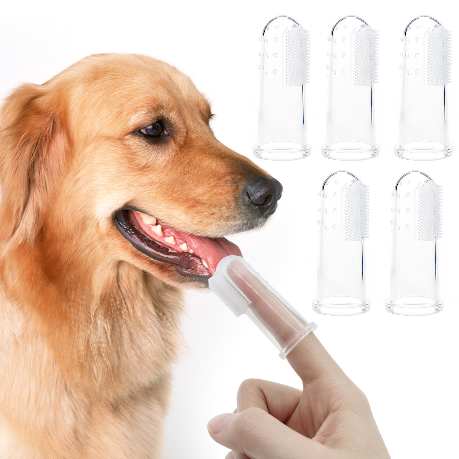 Frogued 5 Pcs Pet Toothbrush Silicone Finger Toothbrush for Dogs Cats Small Medium Large Breeds Puppy Dental Care Dog Teeth Cleaning Brush Kit (Type A)